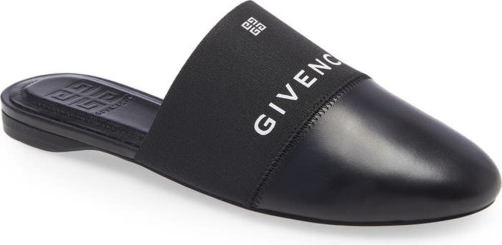 Givenchy Bedford Black Logo Print Leather Slip On Mules Size 6.5